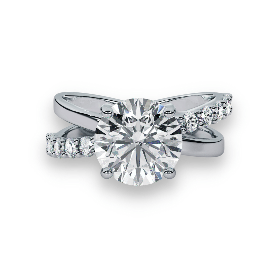 Platinum Elegance: Round Brilliant Diamond in a Split Band - Ksenia Mirella Jewellery