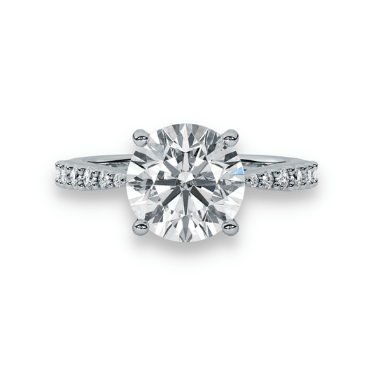 Platinum Elegance- Round Brilliant Engagement Ring with Diamond Shoulders - Ksenia Mirella Jewellery