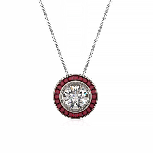 Art Deco-Diamond with Ruby Halo Necklace - Ksenia Mirella Jewellery