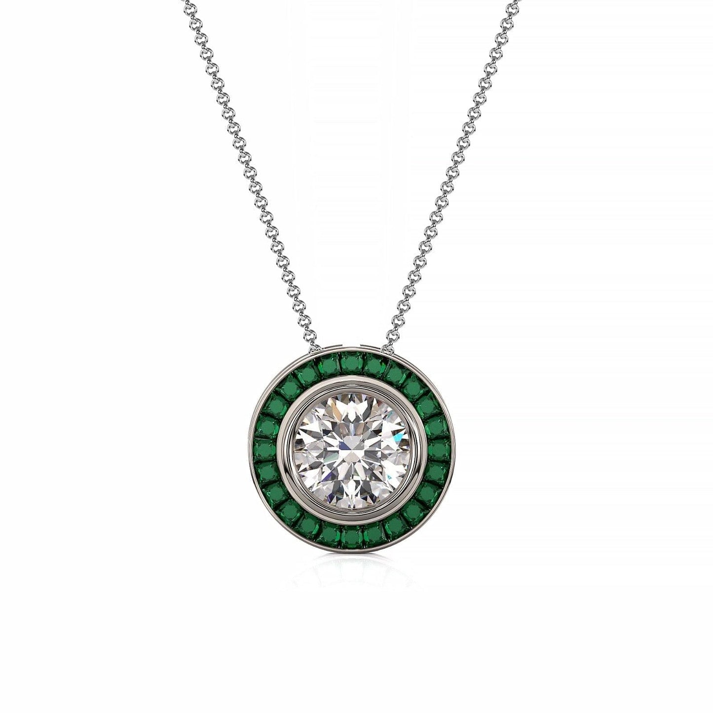 Art Deco-Diamond with Emerald Halo Necklace - Ksenia Mirella Jewellery