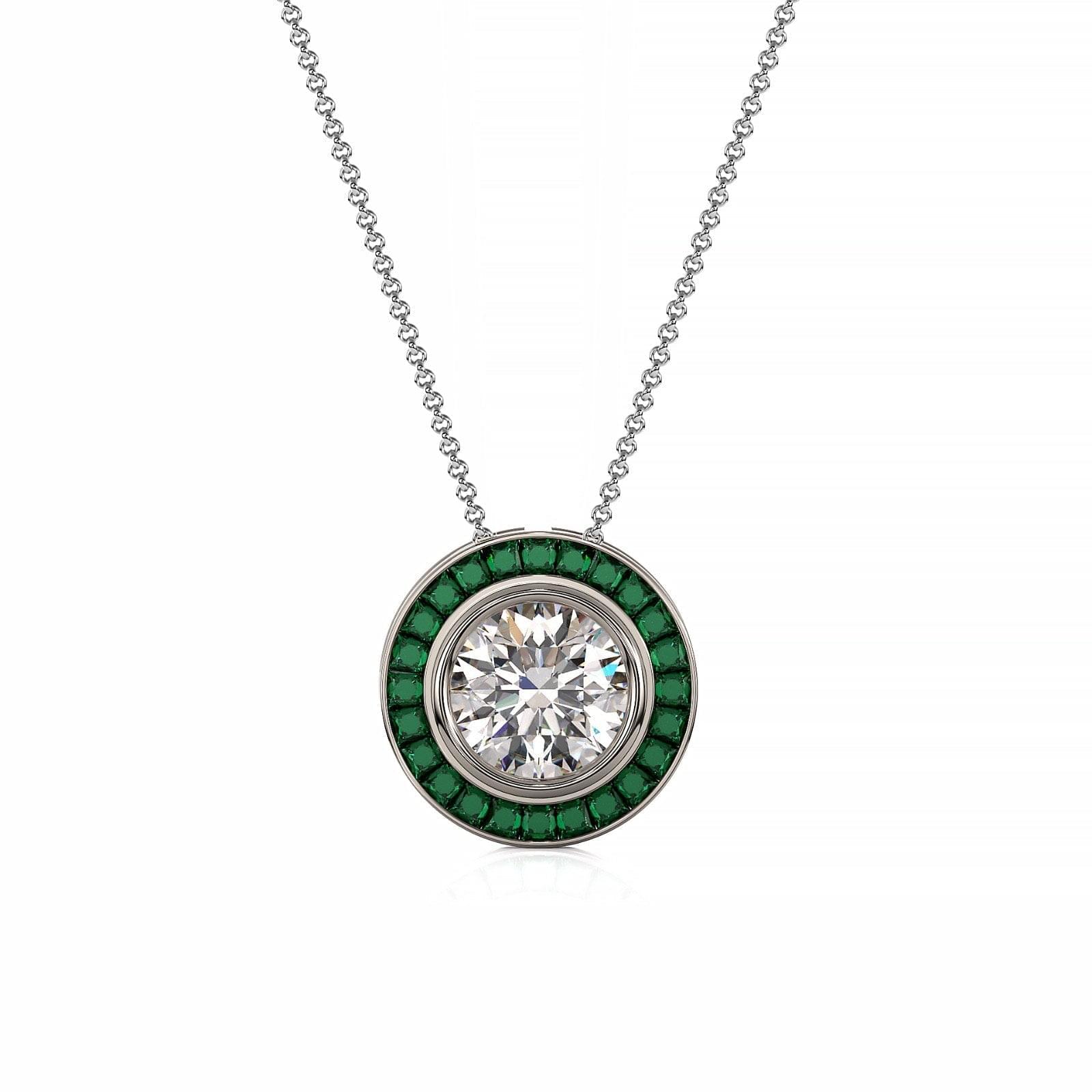 Art Deco-Diamond with Emerald Halo Necklace - Ksenia Mirella Jewellery
