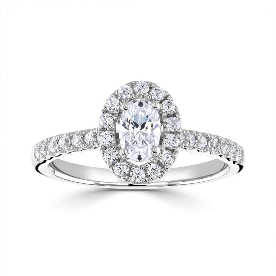 Lab-Grown Classic- Oval Cut Diamond Halo Ring - Ksenia Mirella Jewellery