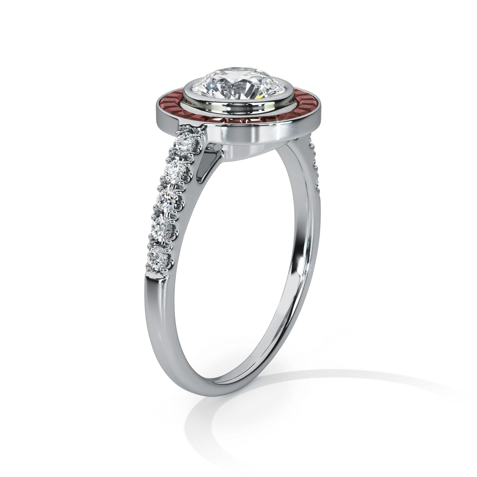 Art Deco-Diamond with Ruby Halo Ring - Ksenia Mirella Jewellery