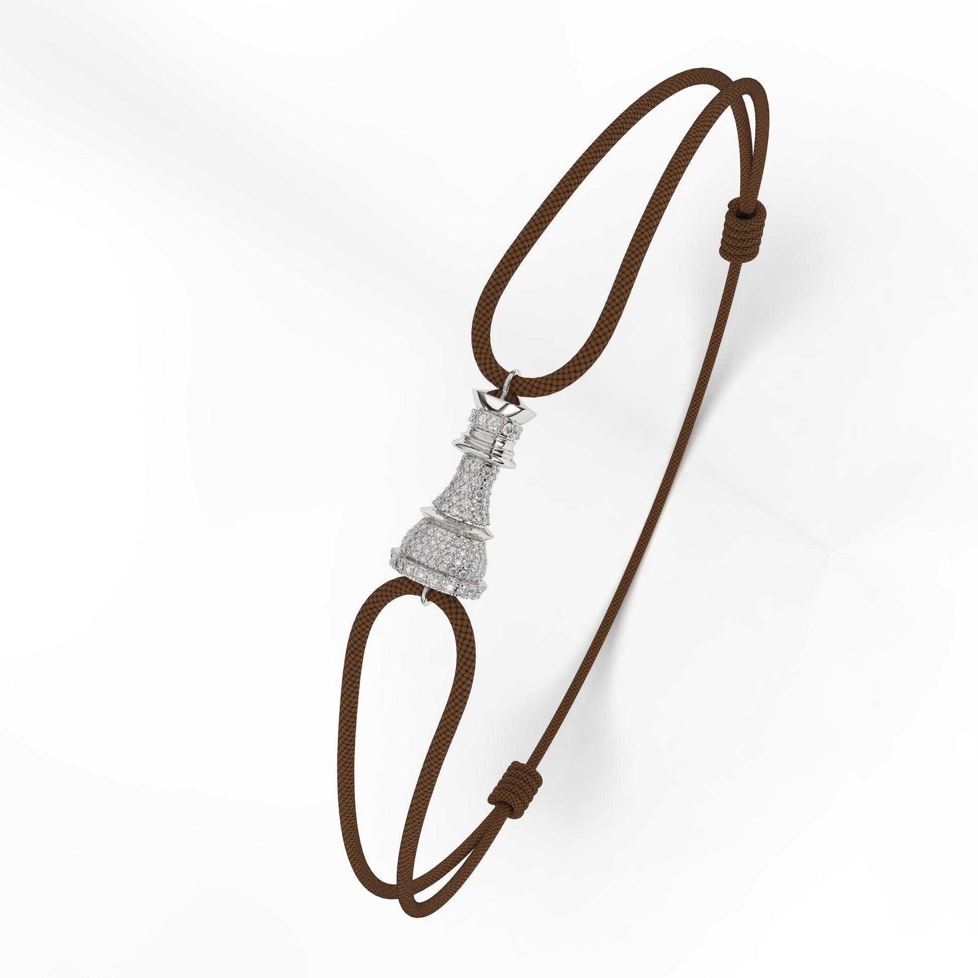 The Queen Power Cord Bracelet – White Gold with White Diamond Pavé - Ksenia Mirella Jewellery