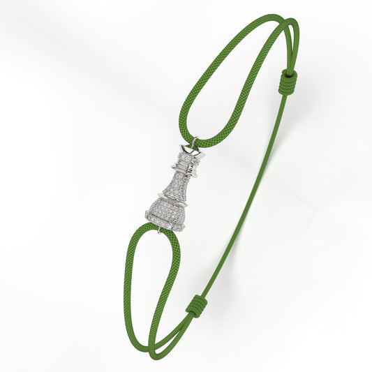 The Queen Power Cord Bracelet – White Gold with White Diamond Pavé - Ksenia Mirella Jewellery