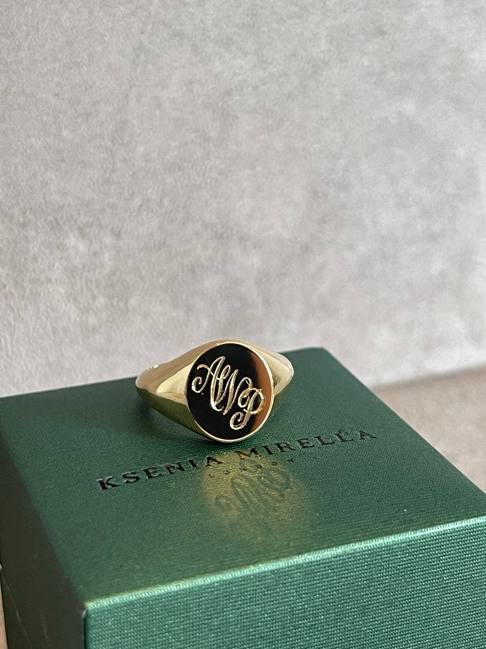 Yellow gold hand engraved signet ring