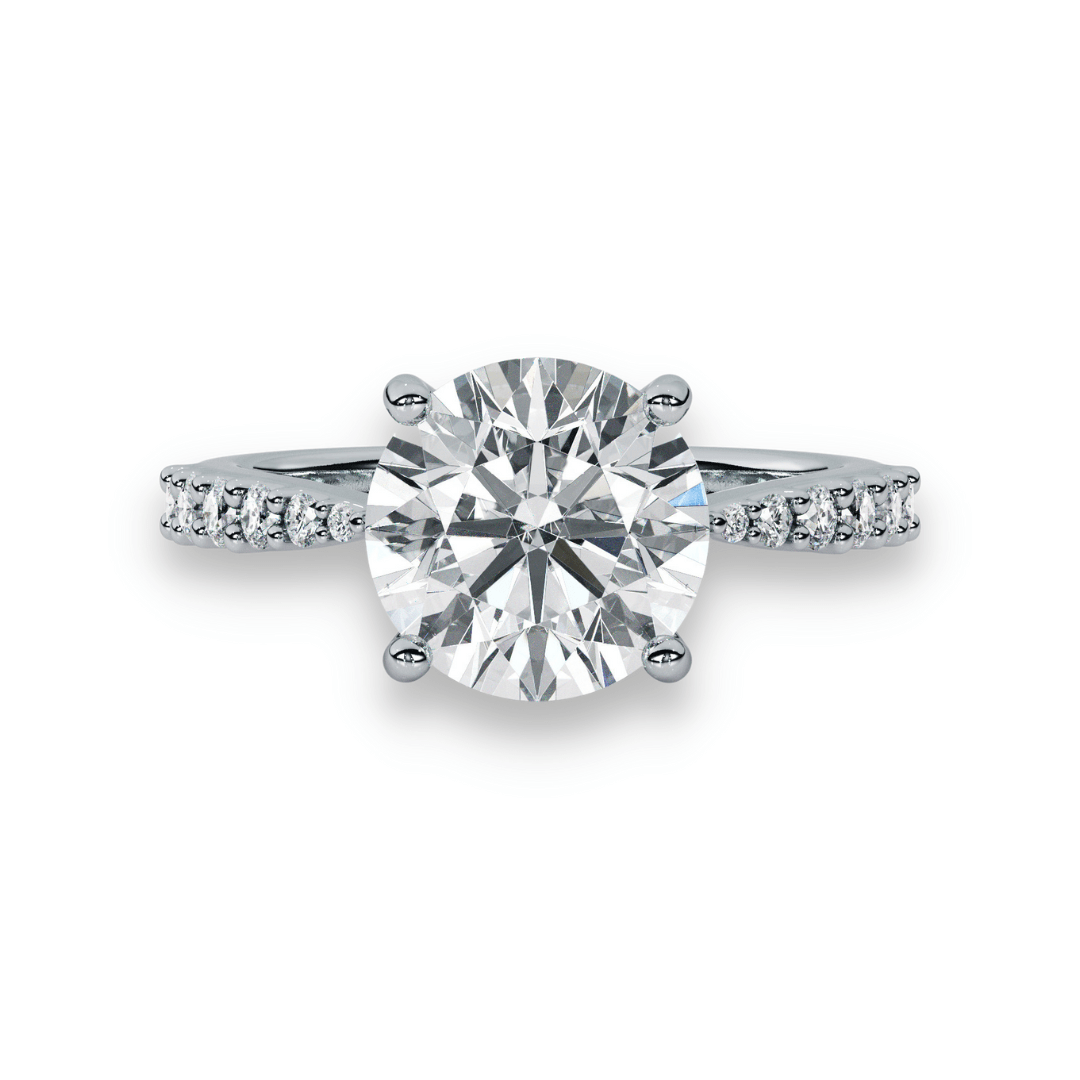 Platinum Elegance- Round Brilliant Engagement Ring with Diamond Shoulders - Ksenia Mirella Jewellery 