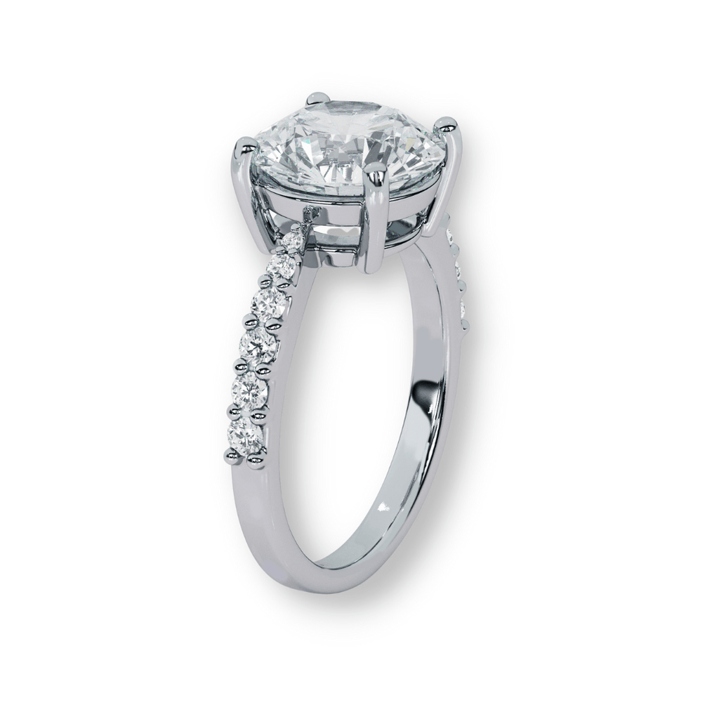 Platinum Elegance- Round Brilliant Engagement Ring with Diamond Shoulders - Ksenia Mirella Jewellery 