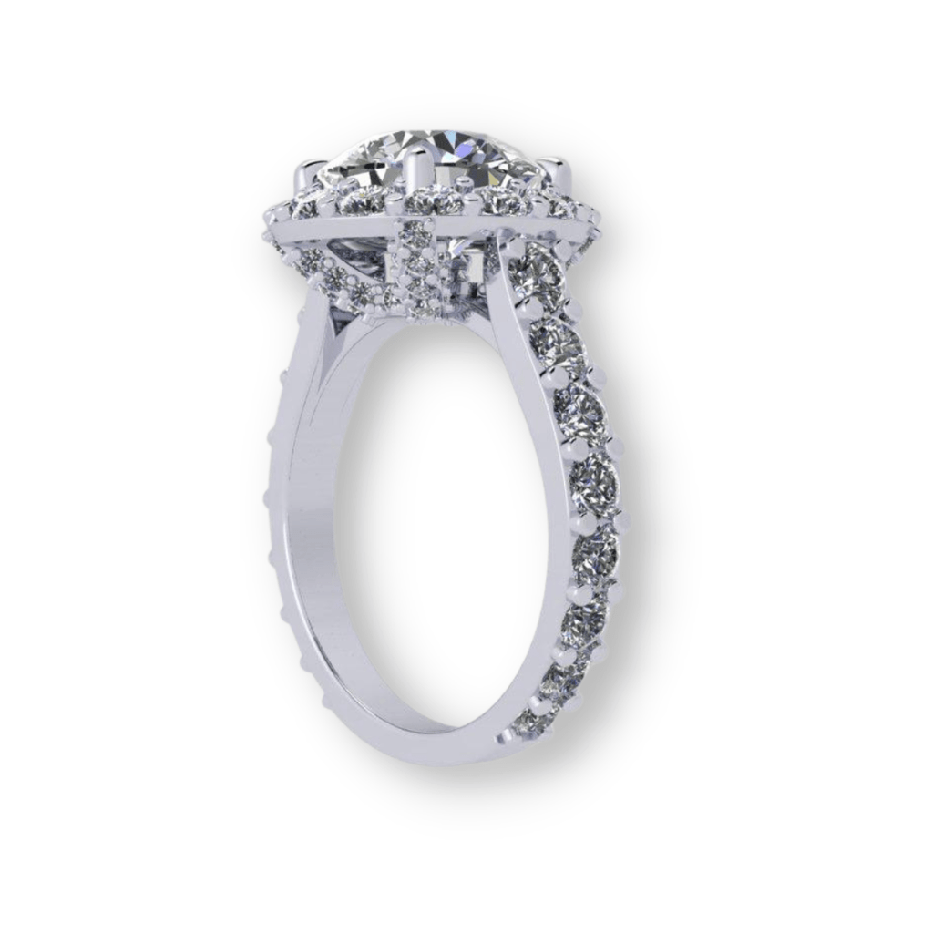 Platinum Elegance- Round Brilliant Engagement Ring with Diamond Halo - Ksenia Mirella Jewellery 