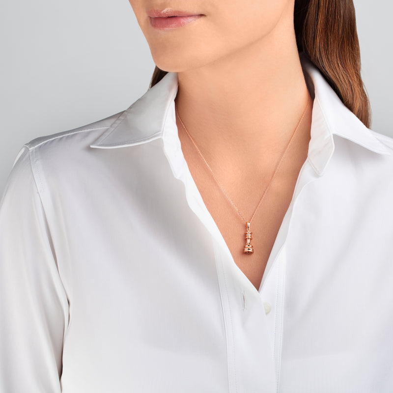 The Queen Rose Gold Chess Necklace by Ksenia Mirella Jewellery worn with white shirt styling