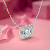 White gold white diamond emerald cut necklace 