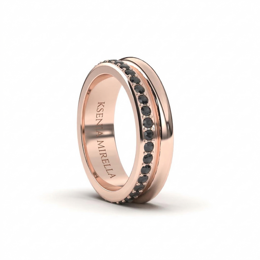 rose gold black diamond full eternity wedding band ring 