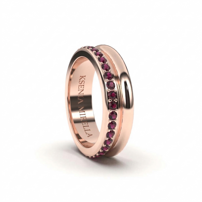 rose gold ruby set full eternity wedding band ring 