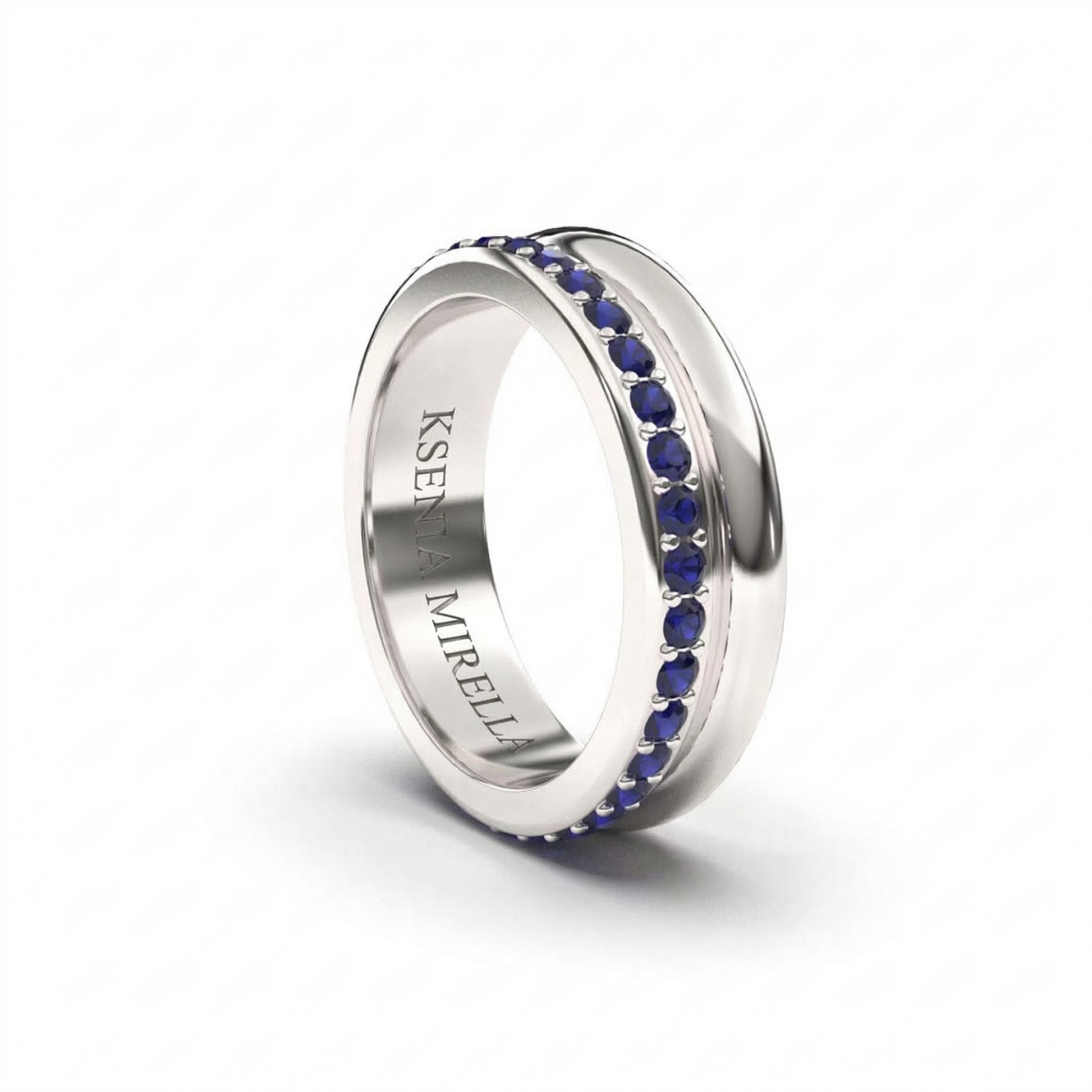 white gold blue sapphire full eternity band, wedding band style ring 