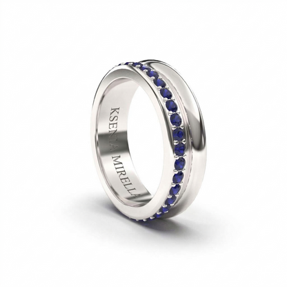 white gold blue sapphire full eternity band, wedding band style ring 