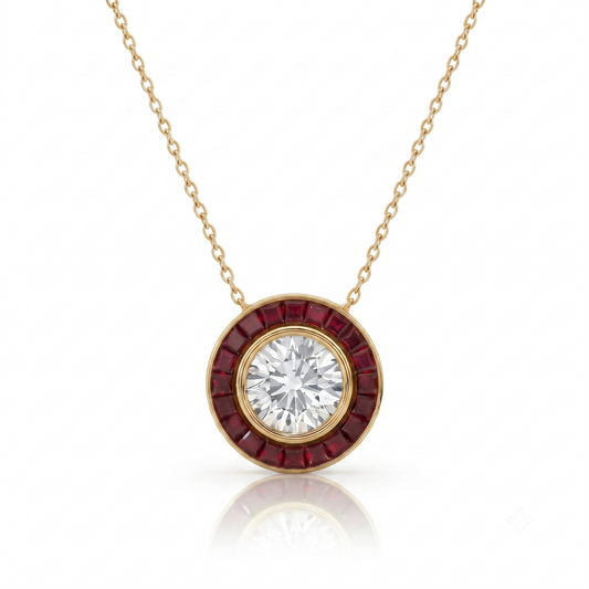 Art Deco Diamond Necklace | Ruby Halo