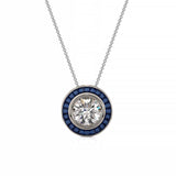 Art Deco-Diamond with Sapphire Halo Necklace - Ksenia Mirella Jewellery 
