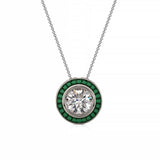 Art Deco-Diamond with Emerald Halo Necklace - Ksenia Mirella Jewellery 