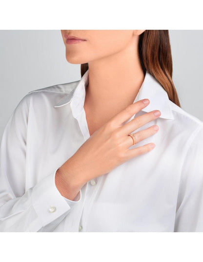 Prima White Gold White Diamond Ring by Ksenia Mirella Jewellery worn on hand with white shirt styling