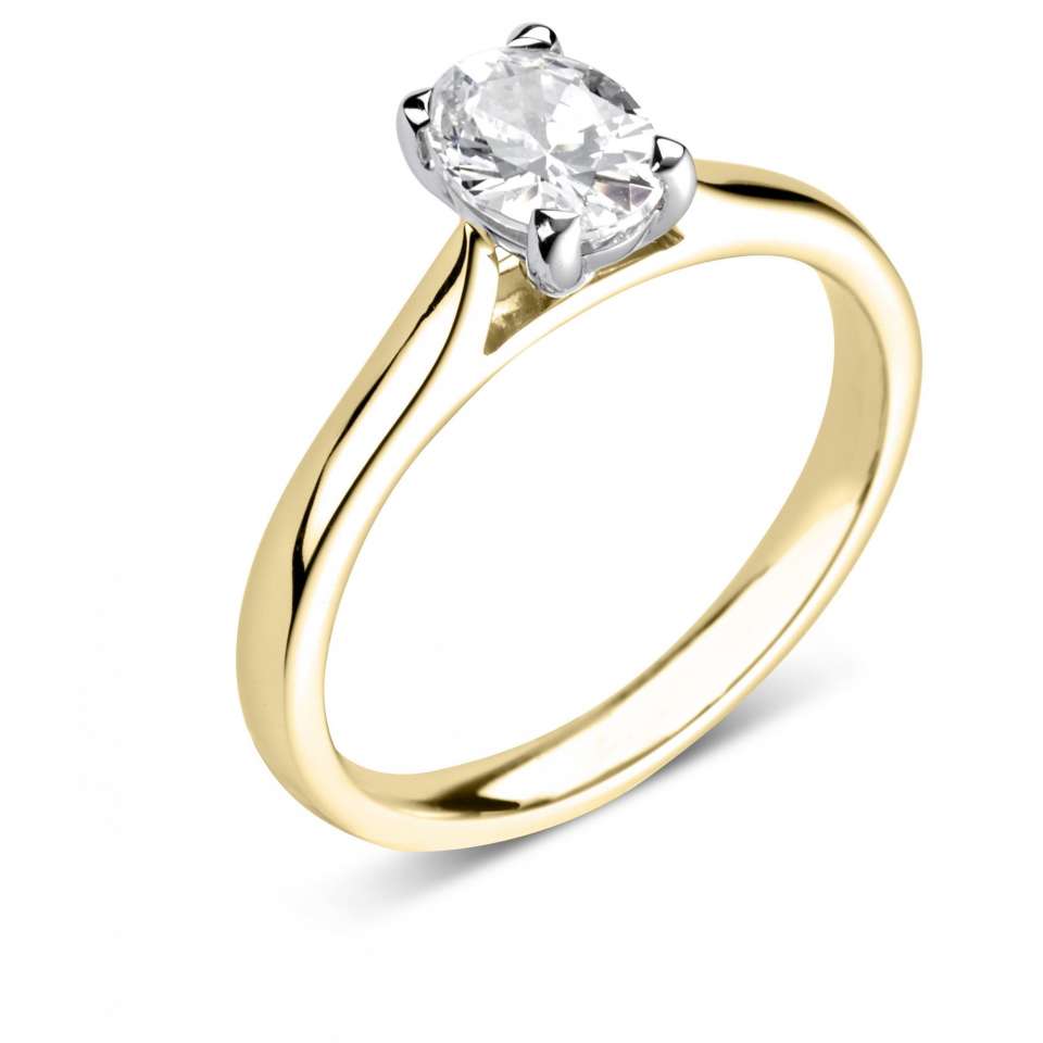 Yellow Gold WHite Diamond Oval Cut Engagement Ring 