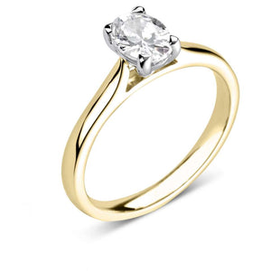 Yellow Gold WHite Diamond Oval Cut Engagement Ring 