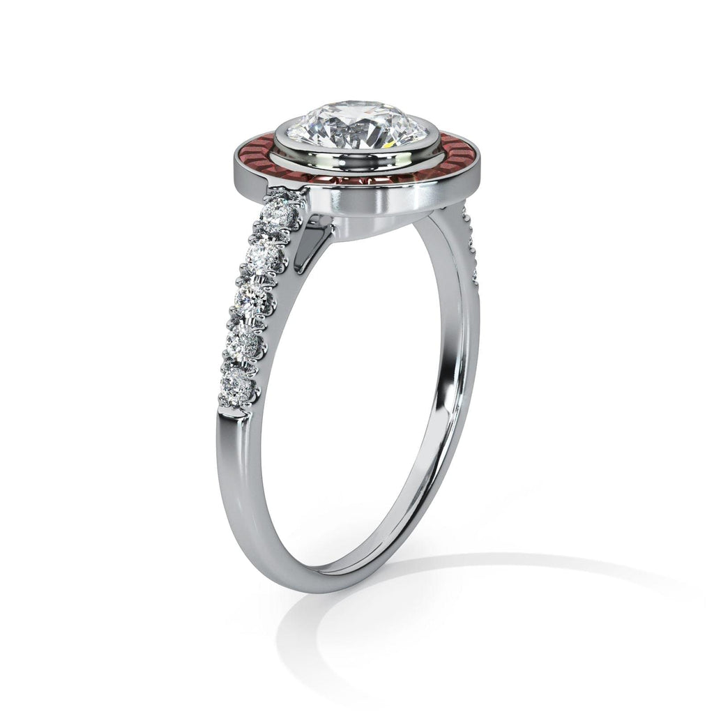 Art Deco-Diamond with Ruby Halo Ring - Ksenia Mirella Jewellery 