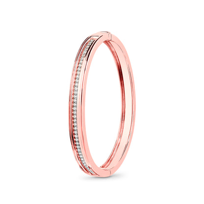 A rose gold white diamond bangle bracelet with a clear and elegant appearance.