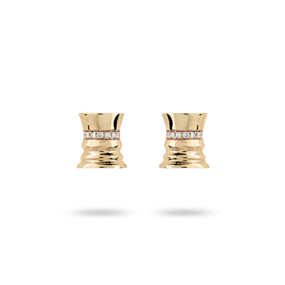 The Queen Yellow Gold White Diamonds Stud Earrings by Ksenia Mirella Jewellery with diamond band detail