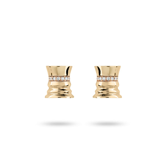 The Queen Yellow Gold White Diamonds Stud Earrings by Ksenia Mirella Jewellery with diamond band detail