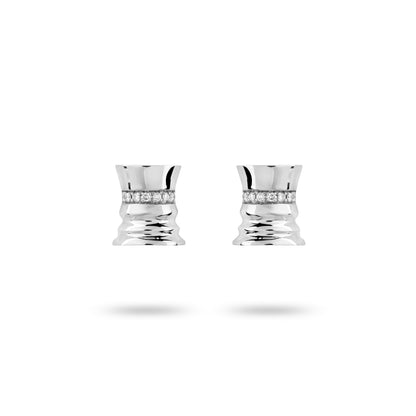 A pair of white gold diamond stud earrings with a clear and polished finish.