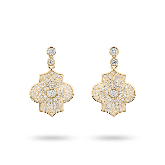 Regal Power- Yellow gold pave earrings - Ksenia Mirella Jewellery 