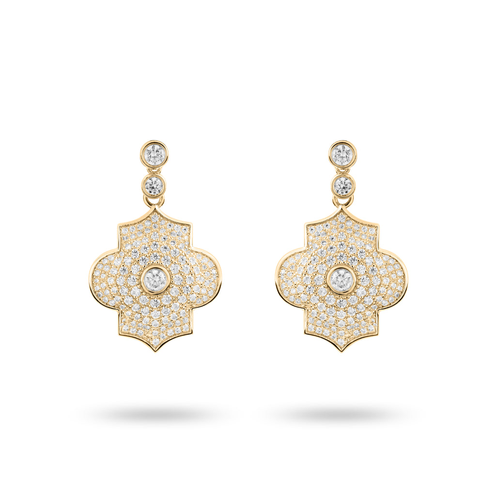 Regal Power- Yellow gold pave earrings - Ksenia Mirella Jewellery 